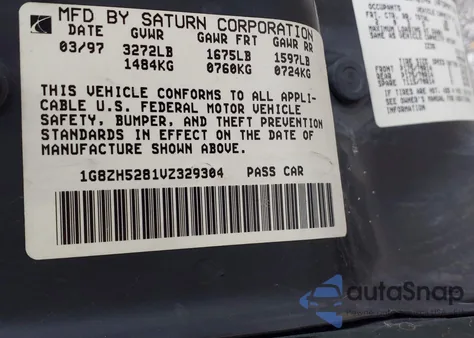 1997 Saturn Sl Sl1 из США, поврежденный, VIN 1G8ZH5281VZ329304